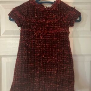 Zara Girls Elegant Red Tweed Kids Dress